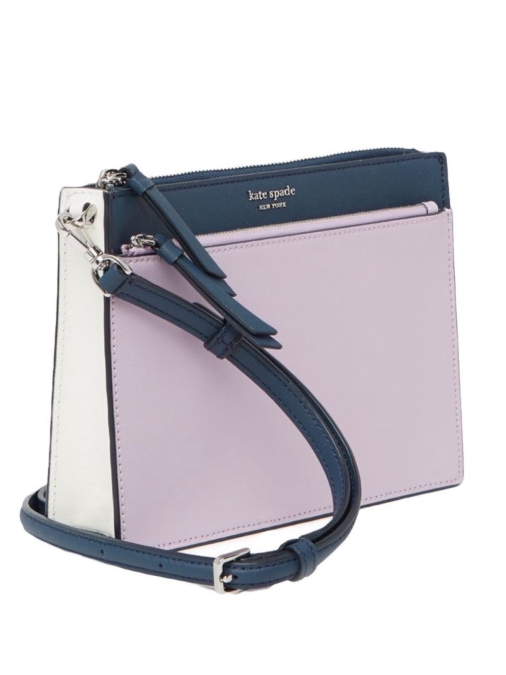 Kate Spade Cameron Zip Crossbody Lilac & Navy Leather Crossbody Bag NWOT